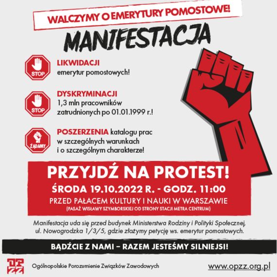 Manifestacja organizowana przez Ogólnopolskie Porozumienie Związków Zawodowych i Forum Związków Zawodowych