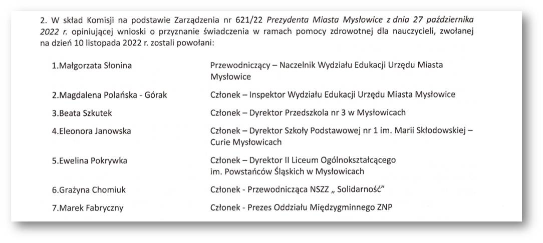 Skład Komisji na 10.11.2022 Skład Komisji na 10.11.2022